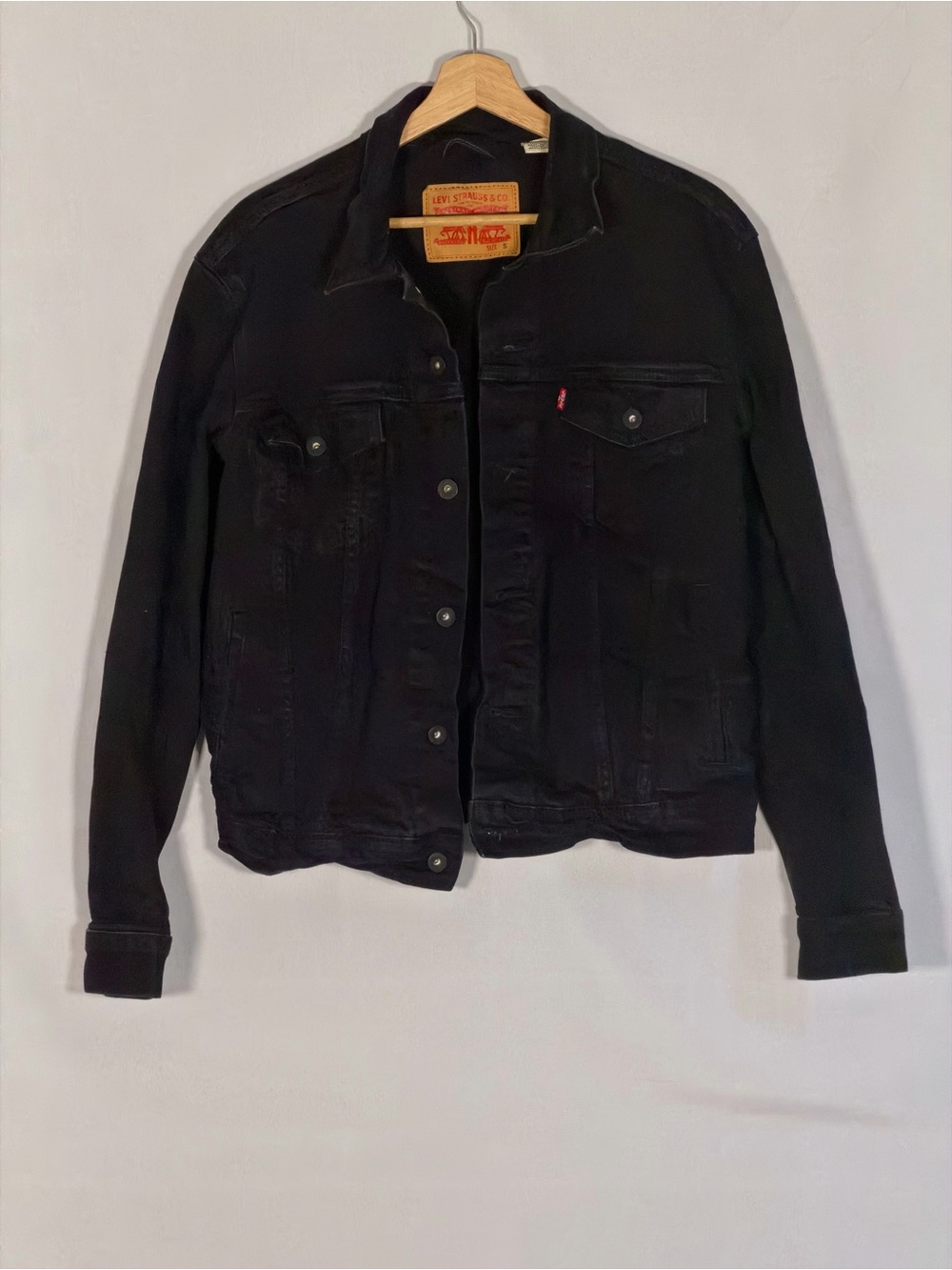 Levi’s Trucker Jacket Men’s Small Black Stretch Denim Button Front 72334-0223